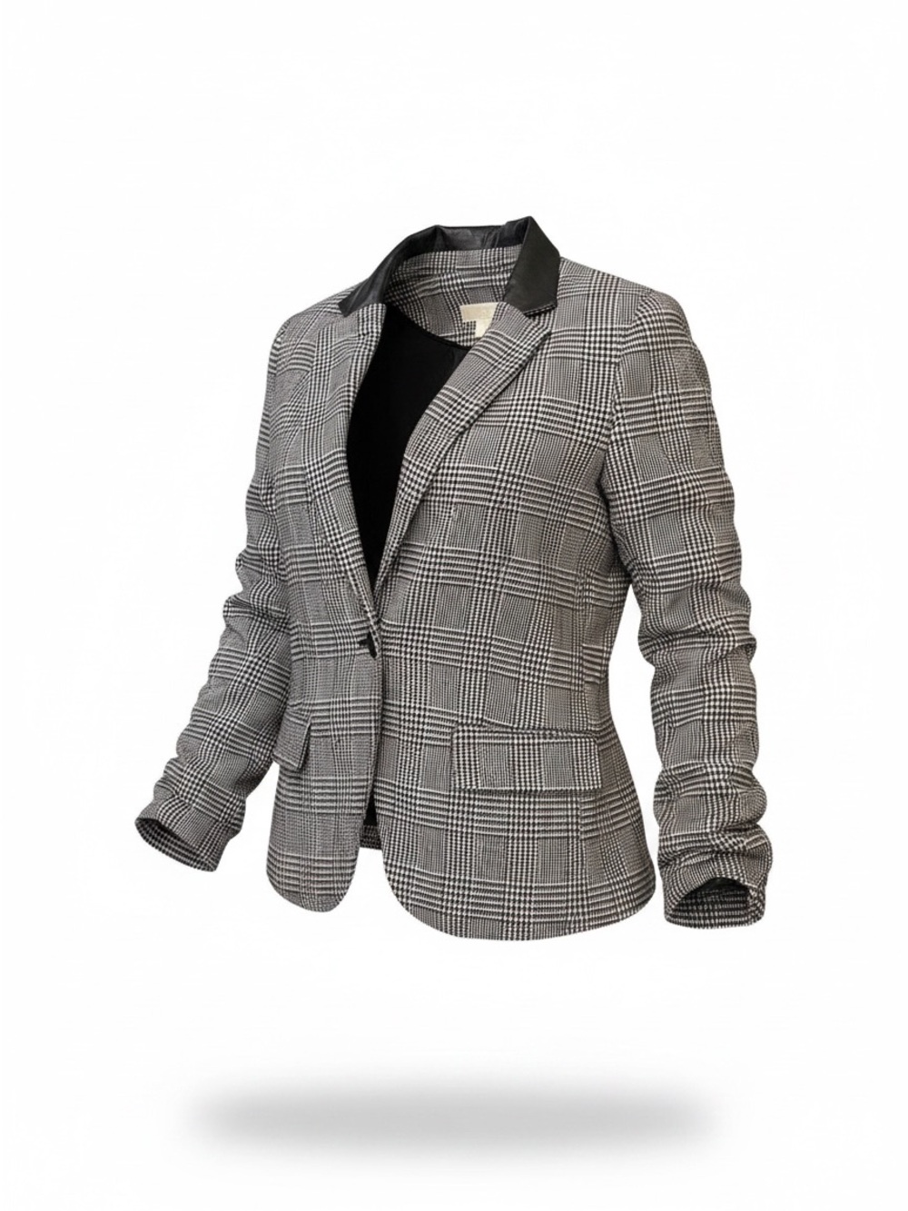 Michael Kors Black & White Glen Plaid Blazer Faux leather elbow patches. Size 12